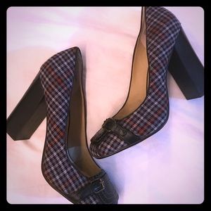 Levity Orange, Gray and Black Houndstooth Heels